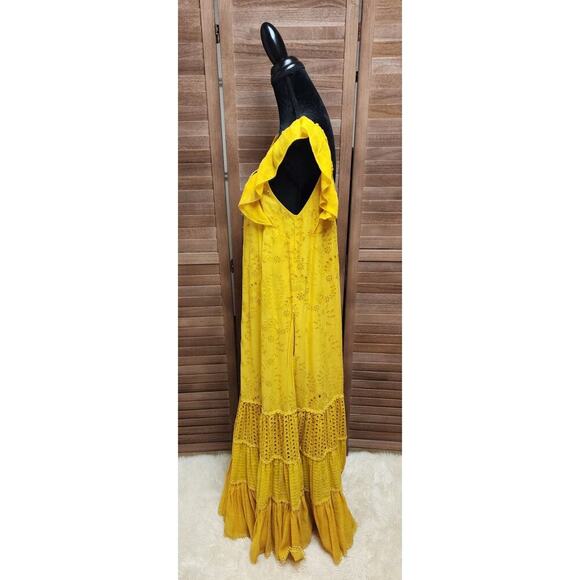 Anthropologie Payal Jain Fallon Eyelet Floral Maxi Dress Mustard Yellow Size 8 - Picture 6 of 9